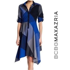 BCBGMaxAzaria Handkerchief-Hem Shirt Dress